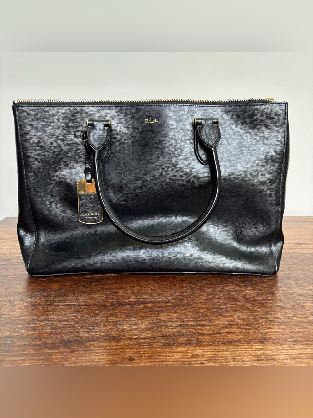 Lauren Ralph Lauren Newbury Women’s Satchel Bag Black Leather Large Tote Bag